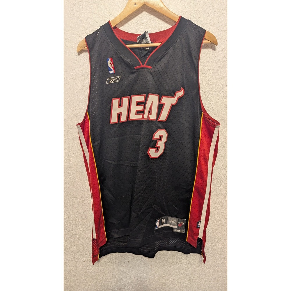 Miami Heat Dwyane Wade 3 Basketball Jersey Reebok Mens Size‎ M Black Red Gold